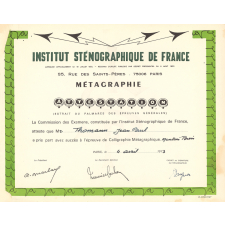 Diplôme de l'Institut sténographique de France.