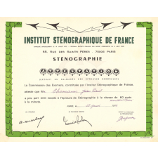 Diplôme de l'Institut sténographique de France.