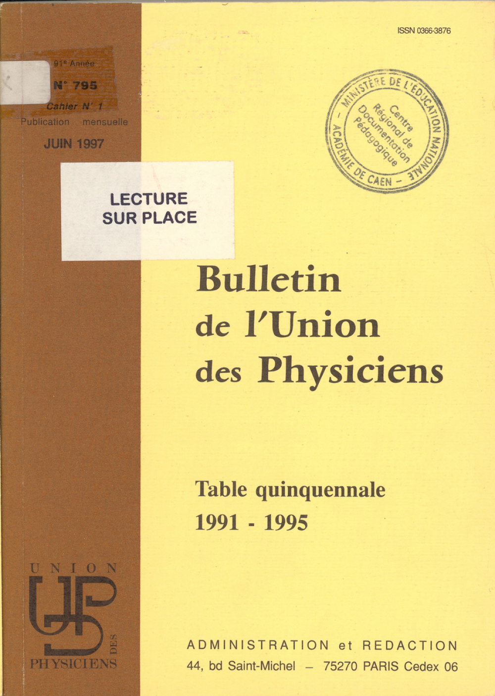 Table quinquennale 1991-1995