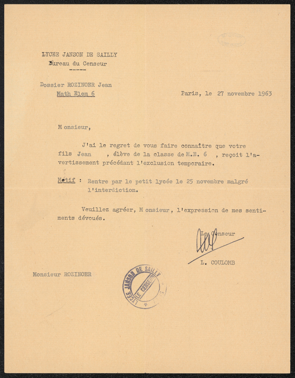 Lycée Janson de Sailly : Avertissement