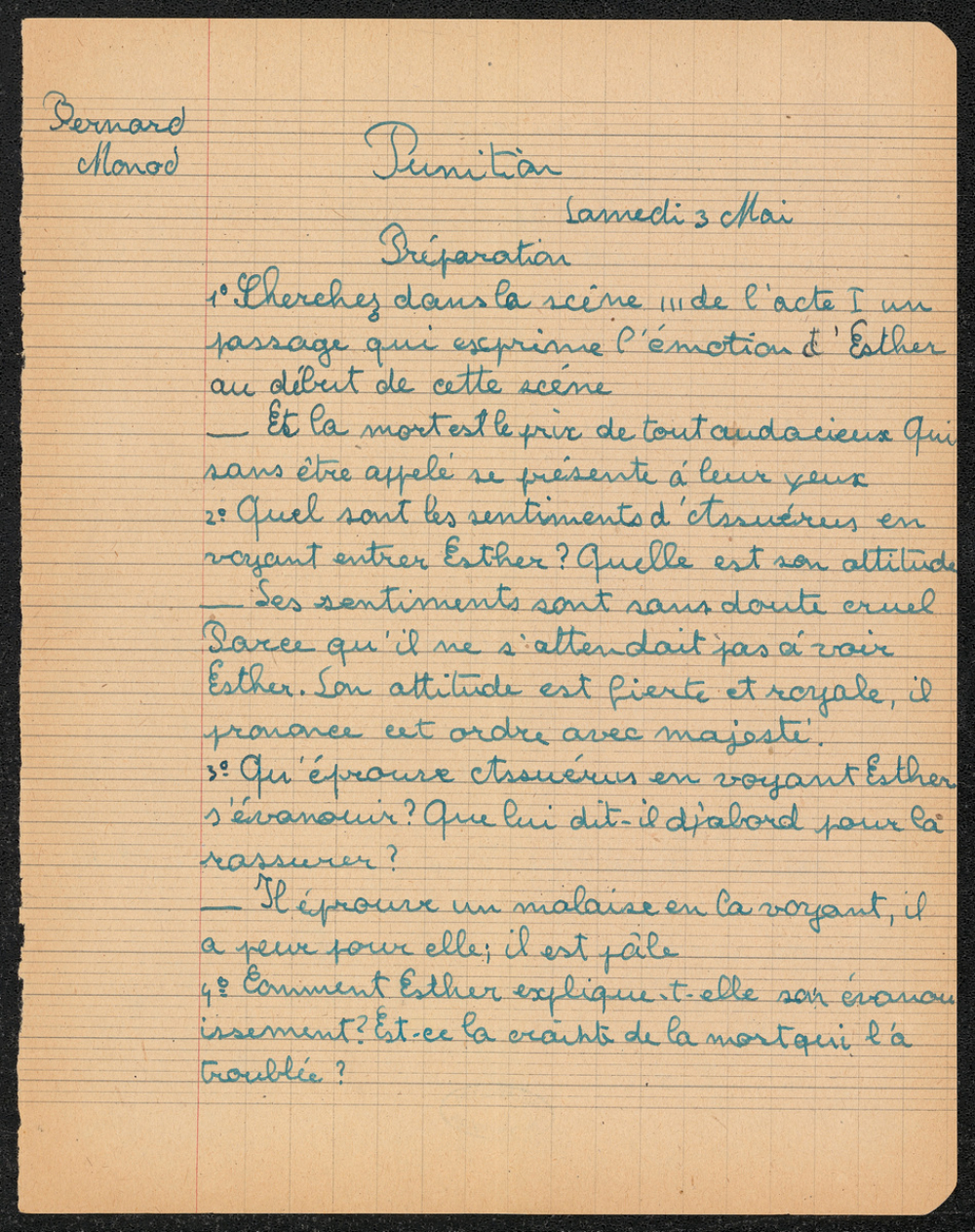Punition d'élève de 5e : Esther de Racine et La chute d'un ange de Lamartine