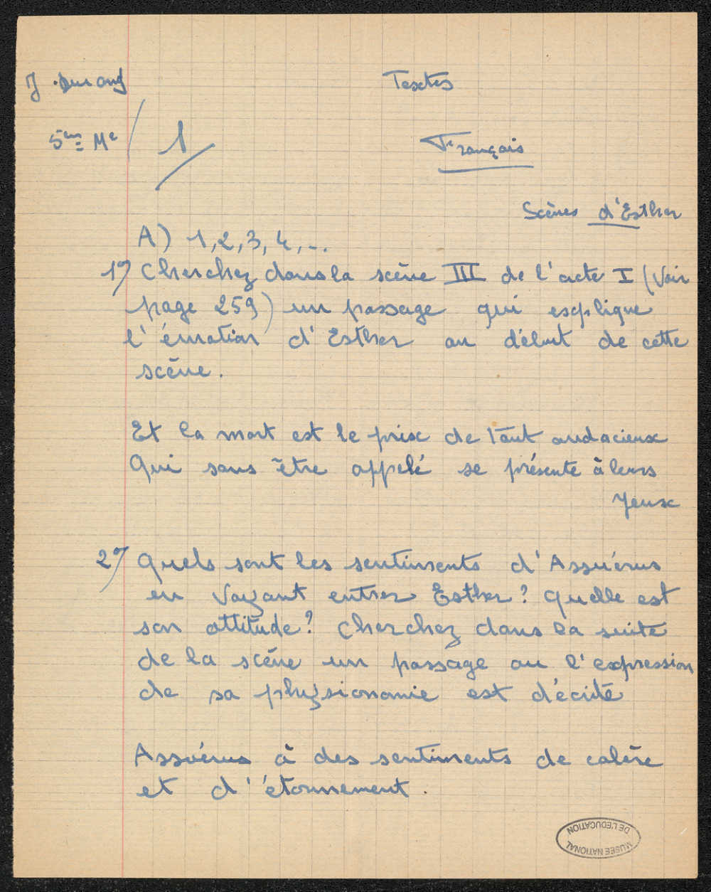 Punition d'élève de 5e : Esther de Racine