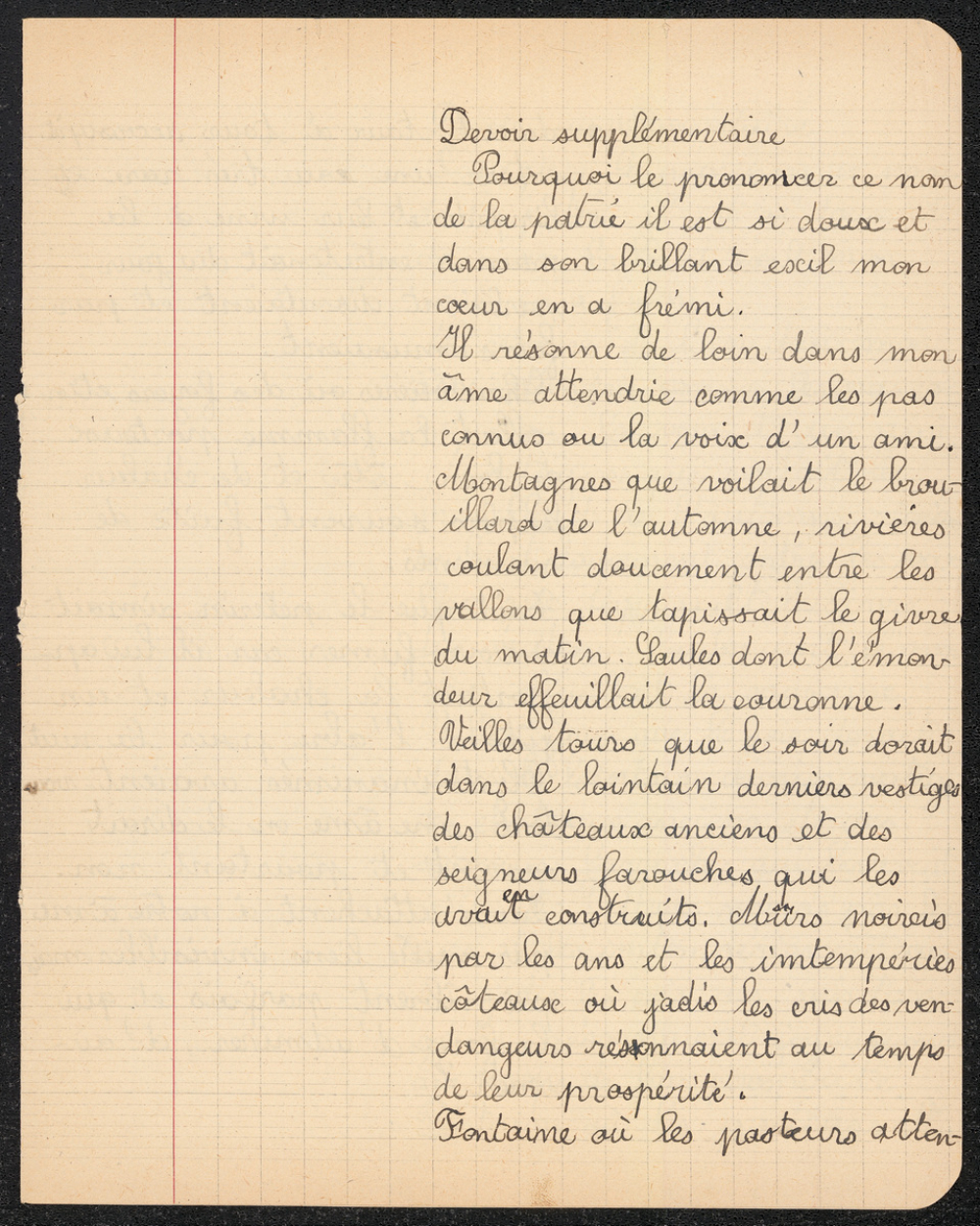 Punition : extrait d'une poésie à caractère patriotique