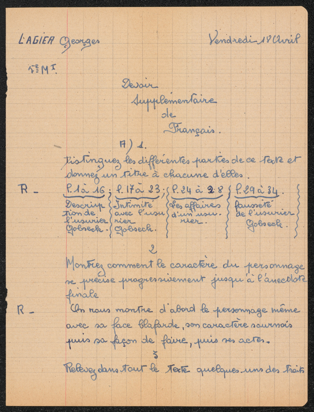 Punition : devoir sur L'usurier Gobseck de Balzac