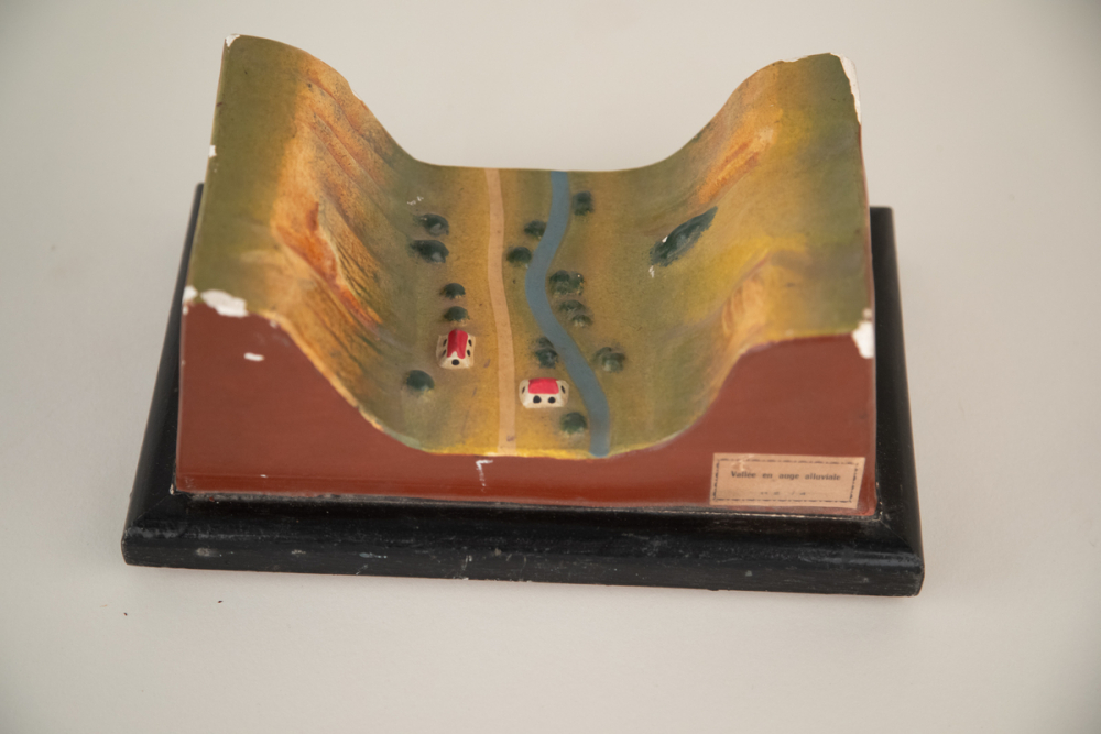 Modèle géographique en relief : Vallée en auge alluviale